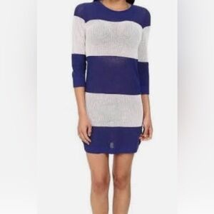 Tommy Bahama Navy and White Wide-Striped Knit Cover-Up Dress